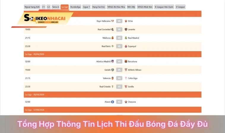 Tổng hợp thông tin lịch thi đấu bóng đá đầy đủ